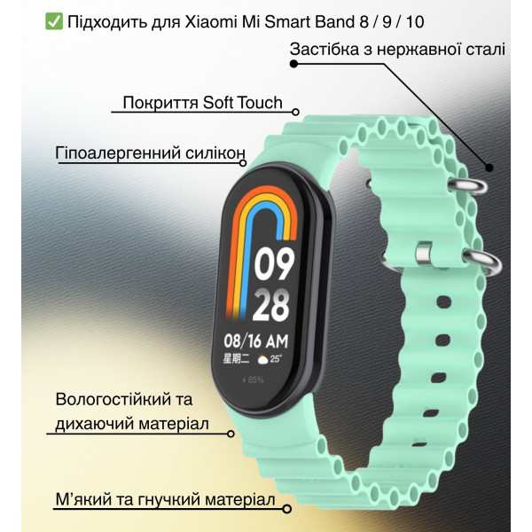 Фото - Ремінець для фітнес-браслету BeCover Wave Style for Xiaomi Mi Smart Band 8 / 9 / 10 Light Green (714356)