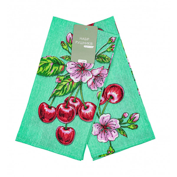 Фото - Набір рушників Home Line вафельні Вишні зелений 2 шт. 45Х60 (173471)