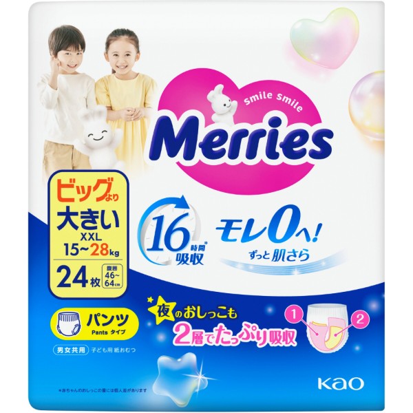 Фото - Одноразовые подгузники-трусики MERRIES Размер XXL (15-28 кг), 24 шт. (320314)