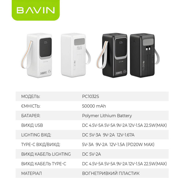 Фото - Батарея мобільна Bavin PC1032S 50000 mAh FAST CHARGING 22.5W Black (Y-PC1032S BK)