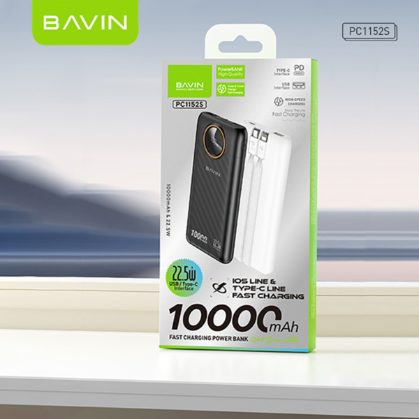 Фото - Батарея мобільна Bavin PC1152S 10000 mAh 22.5W Black (Y-PC1152S-BK)