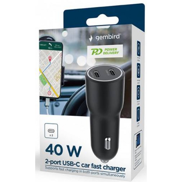 Фото - Автомобільний зарядний пристрій Gembird 2xUSB-C PD 20W (TA-UC-C2PD40-CAR-01)