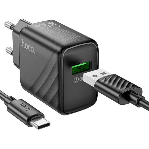 Фото - Мережевий зарядний пристрій HOCO CS21A QC3.0 charger set (Type-C)(EU) Black (6942007609906)