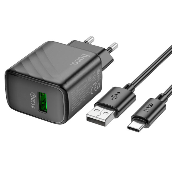 Фото - Мережевий зарядний пристрій HOCO CS21A QC3.0 charger set (Type-C)(EU) Black (6942007609906)
