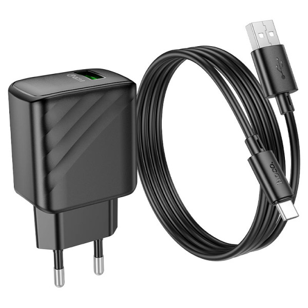 Фото - Мережевий зарядний пристрій HOCO CS21A QC3.0 charger set (Type-C)(EU) Black (6942007609906)