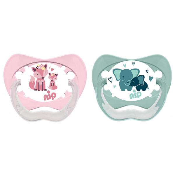Фото - Ортодонтична пустушка NIP Моя сім'я №2 Д слоник/лисичка 2 шт. (38678-51)