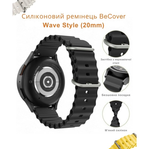 Фото - Ремінець для смарт-годинника BeCover Wave Style 20mm for Amazfit Bip 3/3 Pro/GTR 42 мм/GTR Mini/GTS/GTS 2 mini/GTS 3/GTS 4/GTS 4 Mini/Amazfit Active/Active 2 Midnight (714176)