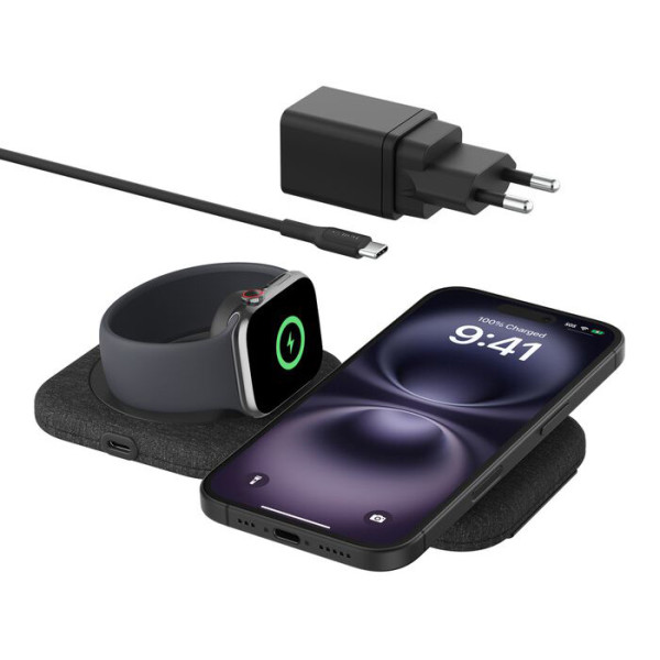 Фото - Бездротовий зарядний пристрій Belkin 2в1 15Вт Travel Pad Qi2 (WIZ026VFBK)