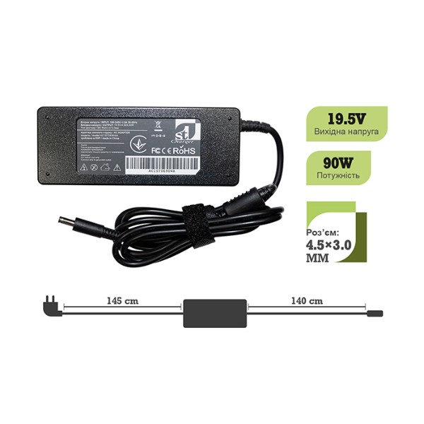 Фото - Зарядний пристрій для ноутбука 1stCharger Dell 90W 19.5V 4.62A 4.5x3.0 силовий кабель (AC1STDE90WA)