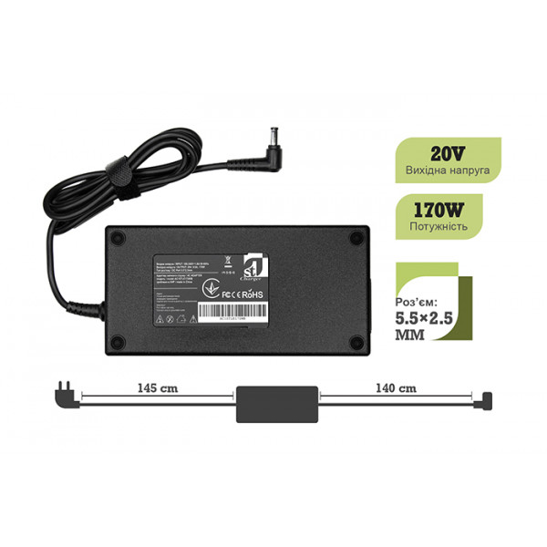 Фото - Зарядний пристрій для ноутбука 1stCharger Lenovo 170W 20V 8.5A 5.5x2.5 силовий кабель (AC1STLE170WB)
