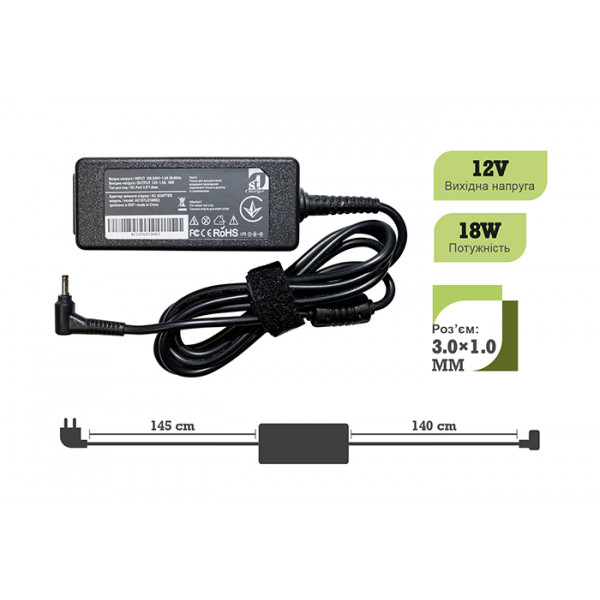Фото - Зарядное устройство для ноутбука 1stCharger Lenovo 18W 12V 1.5A 3.0x1.0 силовой кабель (AC1STLE18WE2)