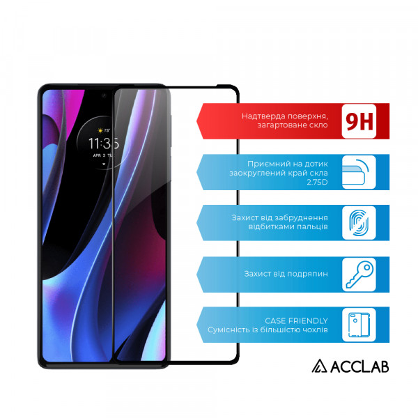 Фото - Захисне скло для смартфону ACCLAB Full Glue for MOTO EDGE 30 Pro 5G Black (1283126528545)