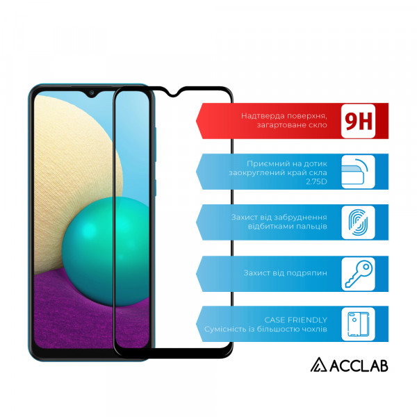 Фото - Защитное стекло для смартфона ACCLAB Full Glue for Samsung A02 Black (1283126509605)