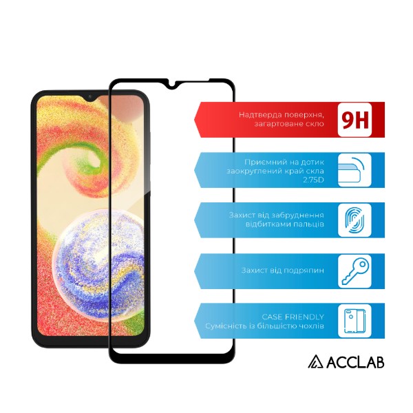 Фото - Защитное стекло для смартфона ACCLAB Full Glue for Samsung A04 Black (1283126544804)