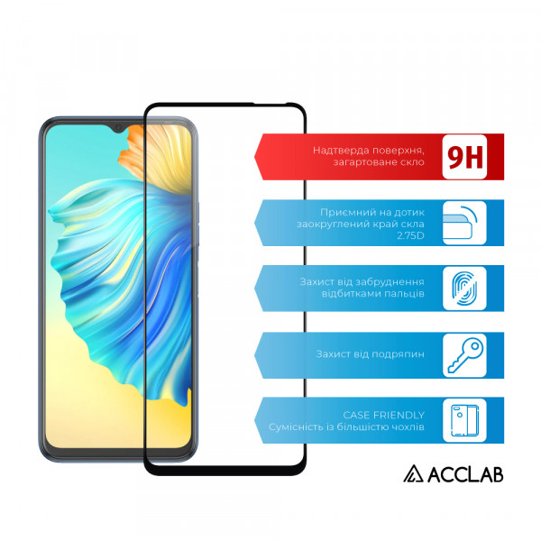 Фото - Защитное стекло для смартфона ACCLAB Full Glue for Tecno Spark 8p (1283126533136)