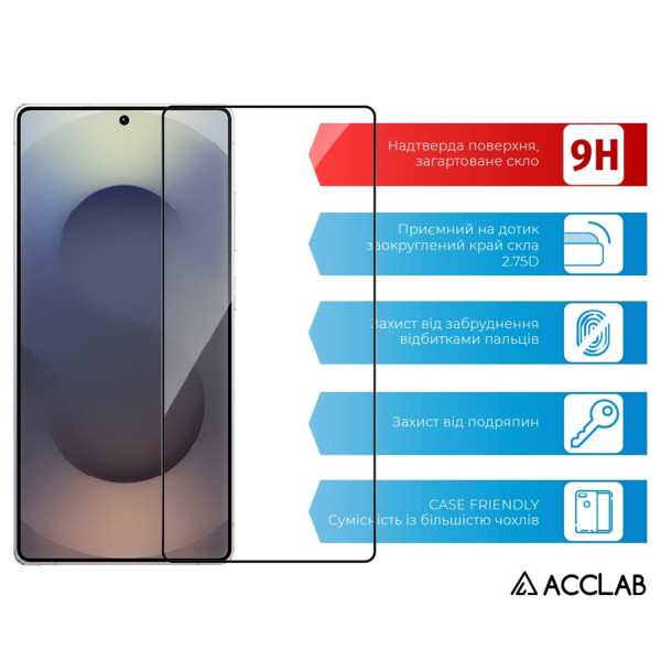 Фото - Захисне скло для смартфону ACCLAB Full Glue for Samsung Galaxy S25 Ultra SM-S938 Black (1283126609794)