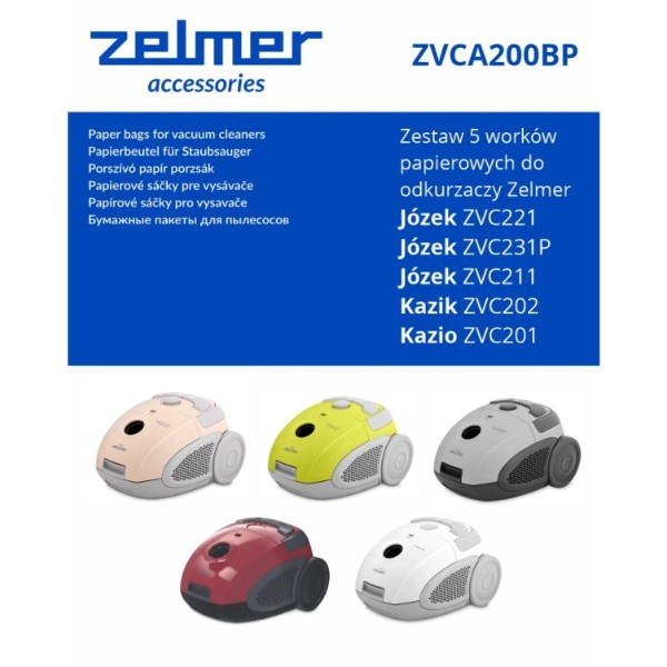 Фото - Набір мішків багаторазових для пилососа Zelmer ZVCA200BP