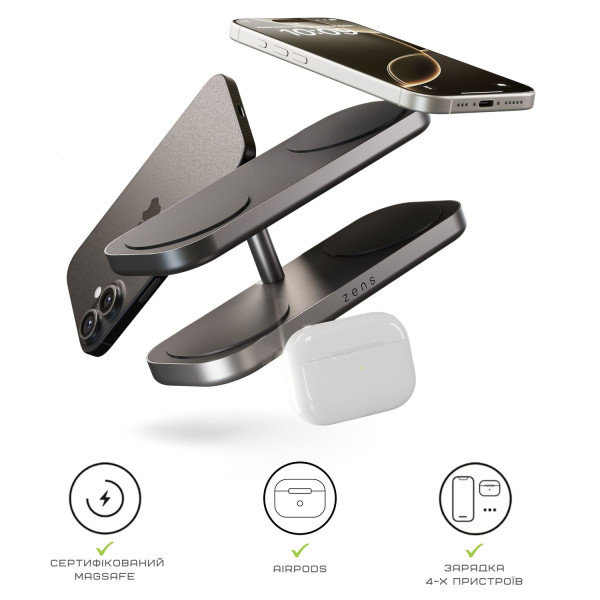Фото - Бездротовий зарядний пристрій Zens Quattro Wireless Charger Pro 4 Black (ZEQC01B/00)