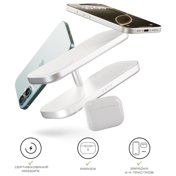 Фото - Бездротовий зарядний пристрій Zens Quattro Wireless Charger Pro 4 White (ZEQC01W/00)