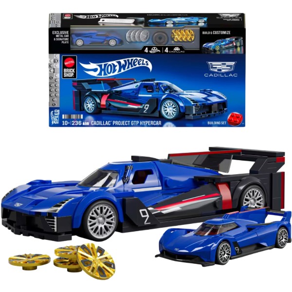 Фото - Колекційна машинка-конструктор Hot Wheels Brick Shop Speed ​​Cadillac Project GTP Hypercar 236 деталей (JFR89)