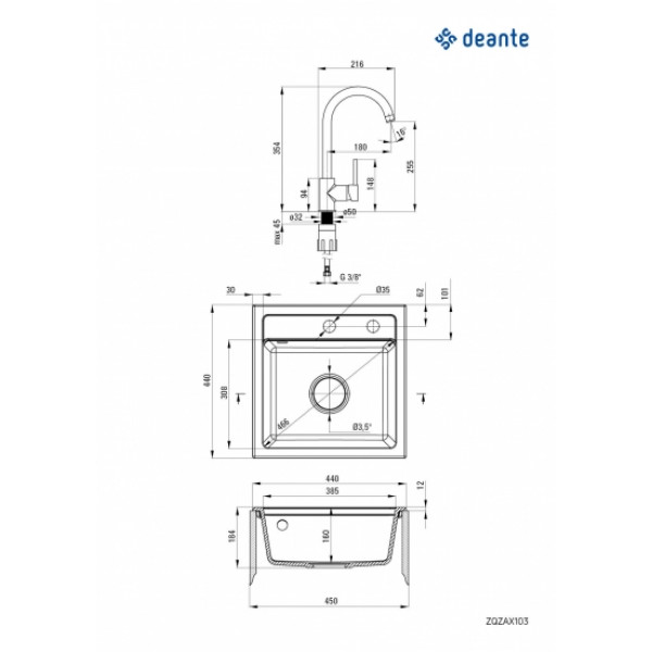 Фото - Мийка кухонна+змішувач Deante Zorba ZQZ_2103+BEN_262M (ZQZA2103)