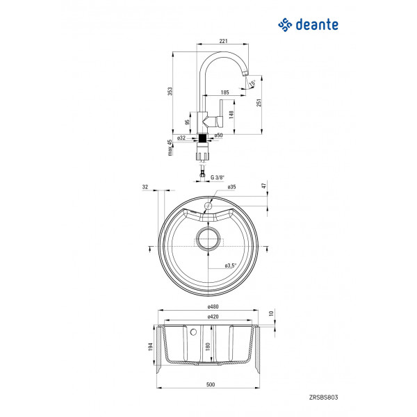 Фото - Мийка кухонна+змішувач Deante Solis ZRS_S803+BEU_S62M (ZRSBS803)