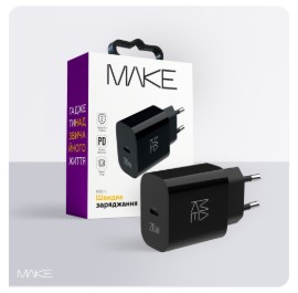 Мережевий зарядний пристрій MAKE 20W PD Black (MCW-2011BK)