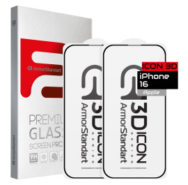 Захисне скло для смартфону Armorstandart Icon 3D for iPhone 16 Black 2 шт. (ARM83511)