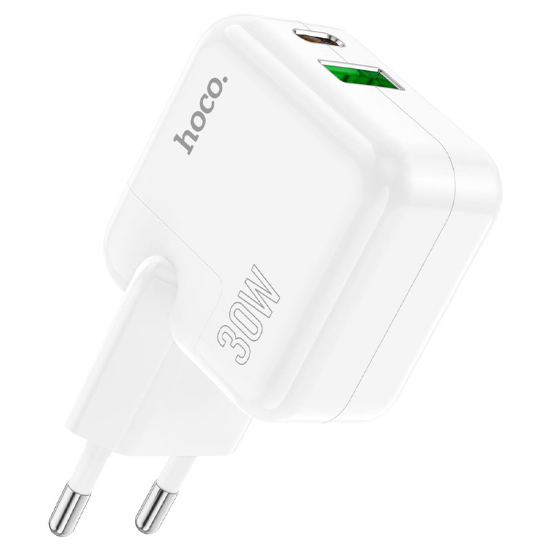 Сетевое зарядное устройство HOCO C111A Lucky dual-port PD30W+QC3.0 charger White (6931474790866) - Фото 1