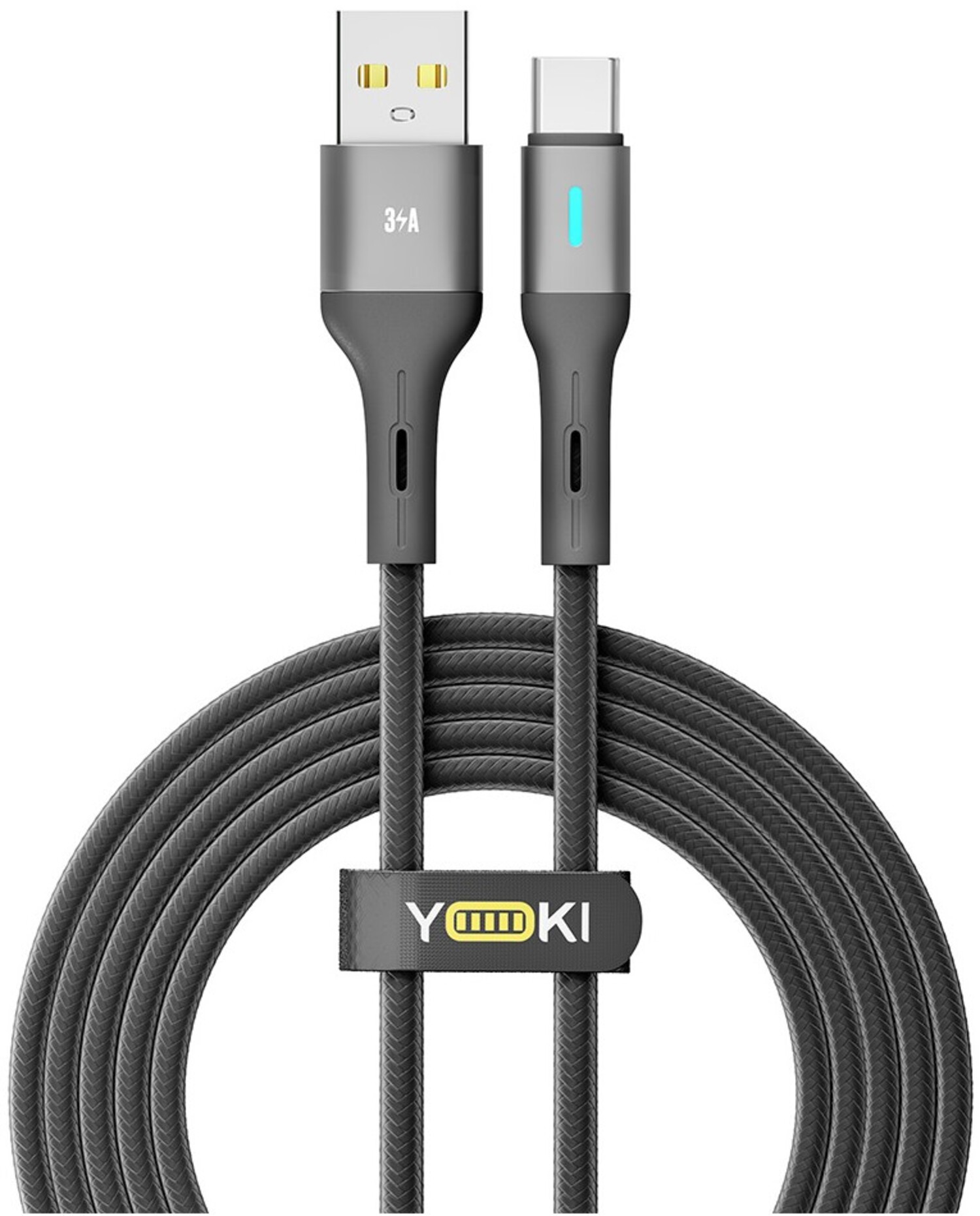 Кабель синхронизации данных YOKI LED Type-C 3A 2m Black (YK-LE17) - Фото 1