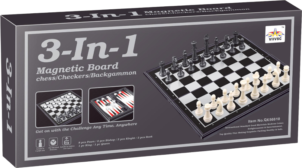 Настольная игра логическая (8+) VIVISC Магнитные шахматы нарды шашки (QX56810) - Фото 1