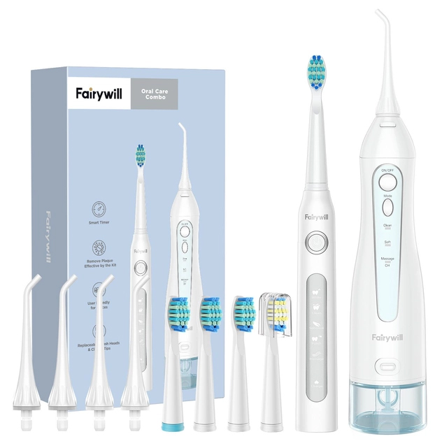 Зубная щетка электрическая Fairywill D7 + ирригатор F5020E White - Фото 1