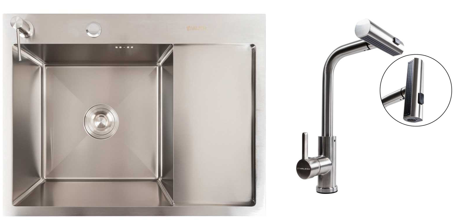 Мойка кухонная+смеситель VALESO Handmade CM 65х50 L нержавейка +XK08A - Фото 1