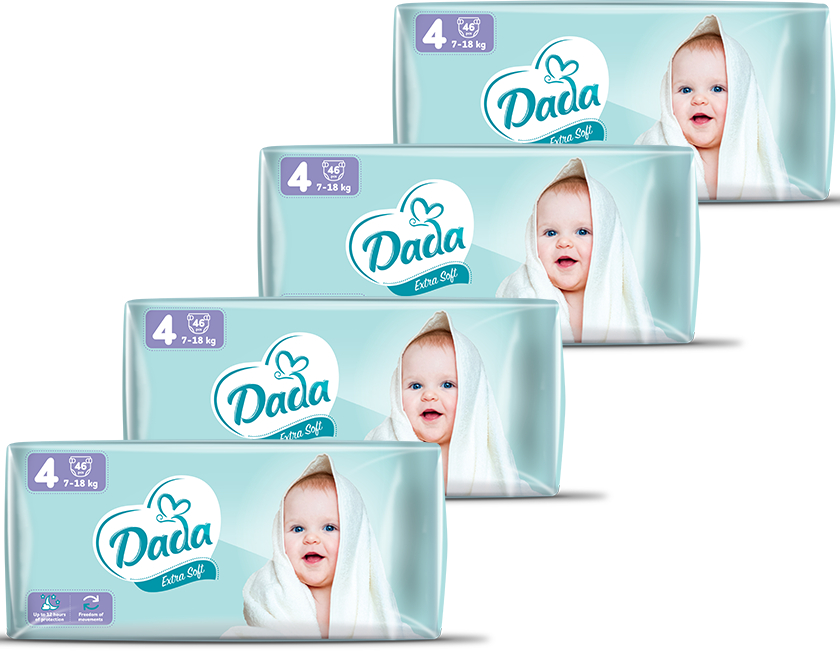 Одноразові підгузки Dada Extra Soft Розмір 4 (7-18 кг.), 184 шт. (46*4 шт.) (4820174989552)