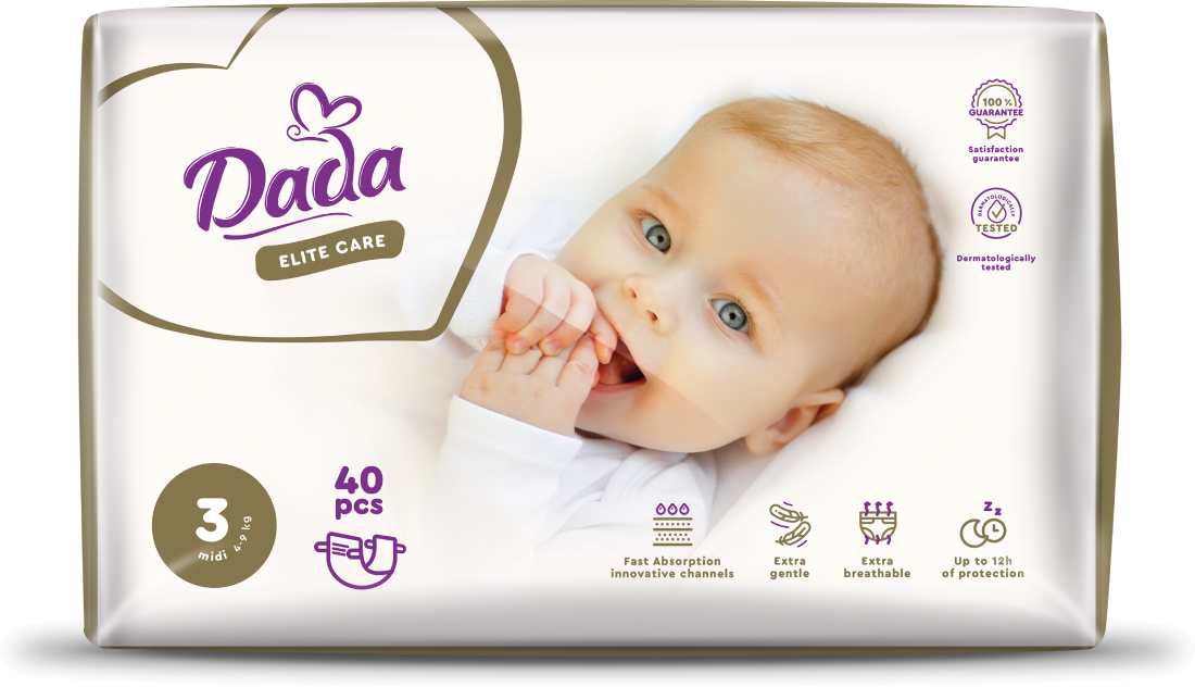 Купити Одноразові підгузки Dada Elite Care Розмір 3 (4-9 кг.), 40 шт. (4820174981099) - Фото 1 Одноразові підгузки Dada Elite Care Розмір 3 (4-9 кг.), 40 шт. (4820174981099) - Фото 1