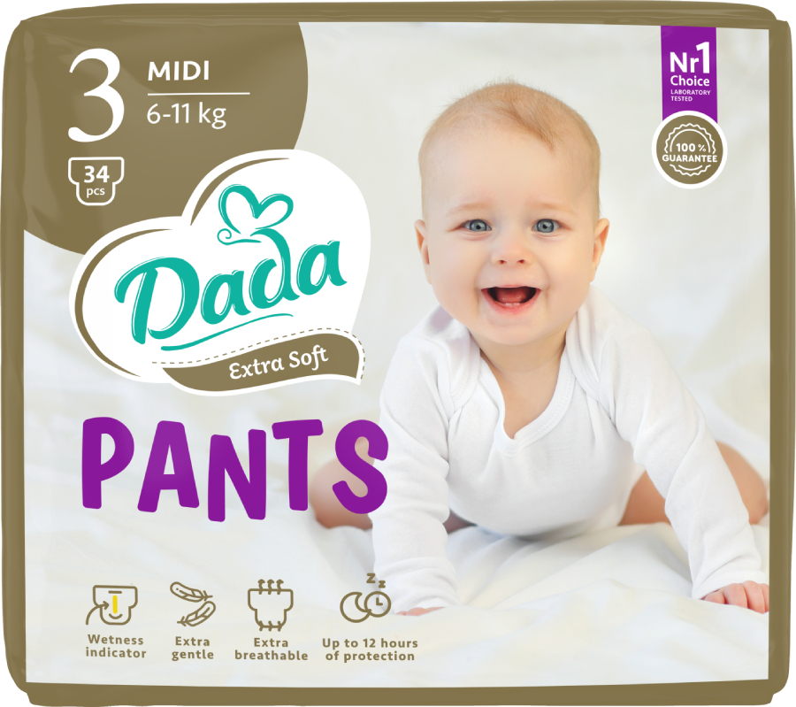 Одноразові підгузки-трусики Dada Extra Soft 3 Midi (6 – 11 кг) 34 шт. (980672)