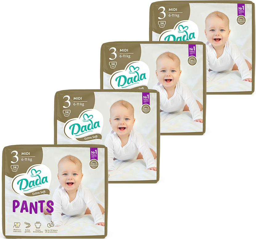 Одноразові підгузки-трусики Dada Extra Soft Розмір 3 (6–11 кг.), 136 шт. (34*4 шт.) (4820174989613)