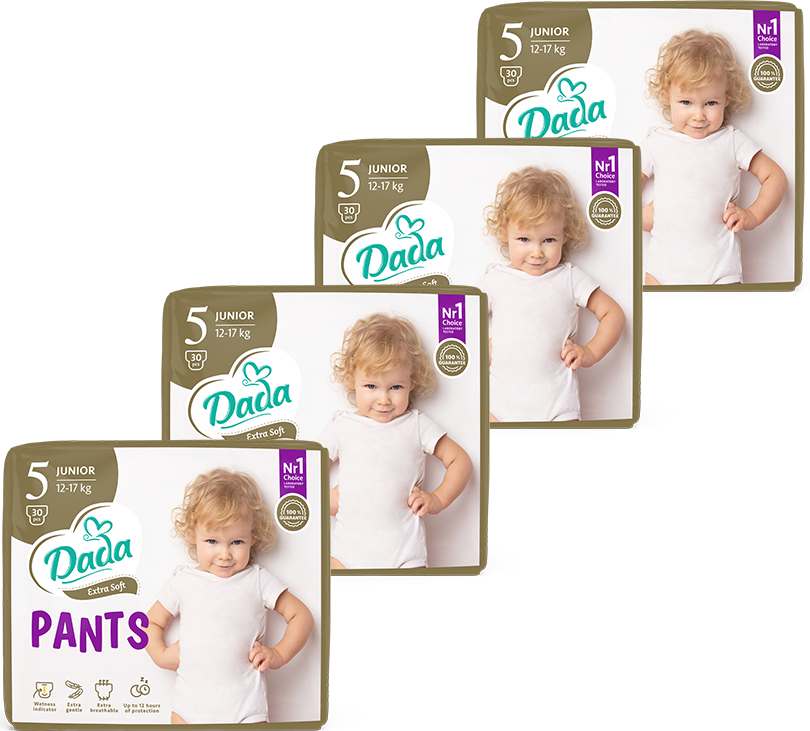 Одноразові підгузки-трусики Dada Extra Soft Розмір 5 (12–17 кг.), 120 шт. (30*4 шт.) (4820174989590)