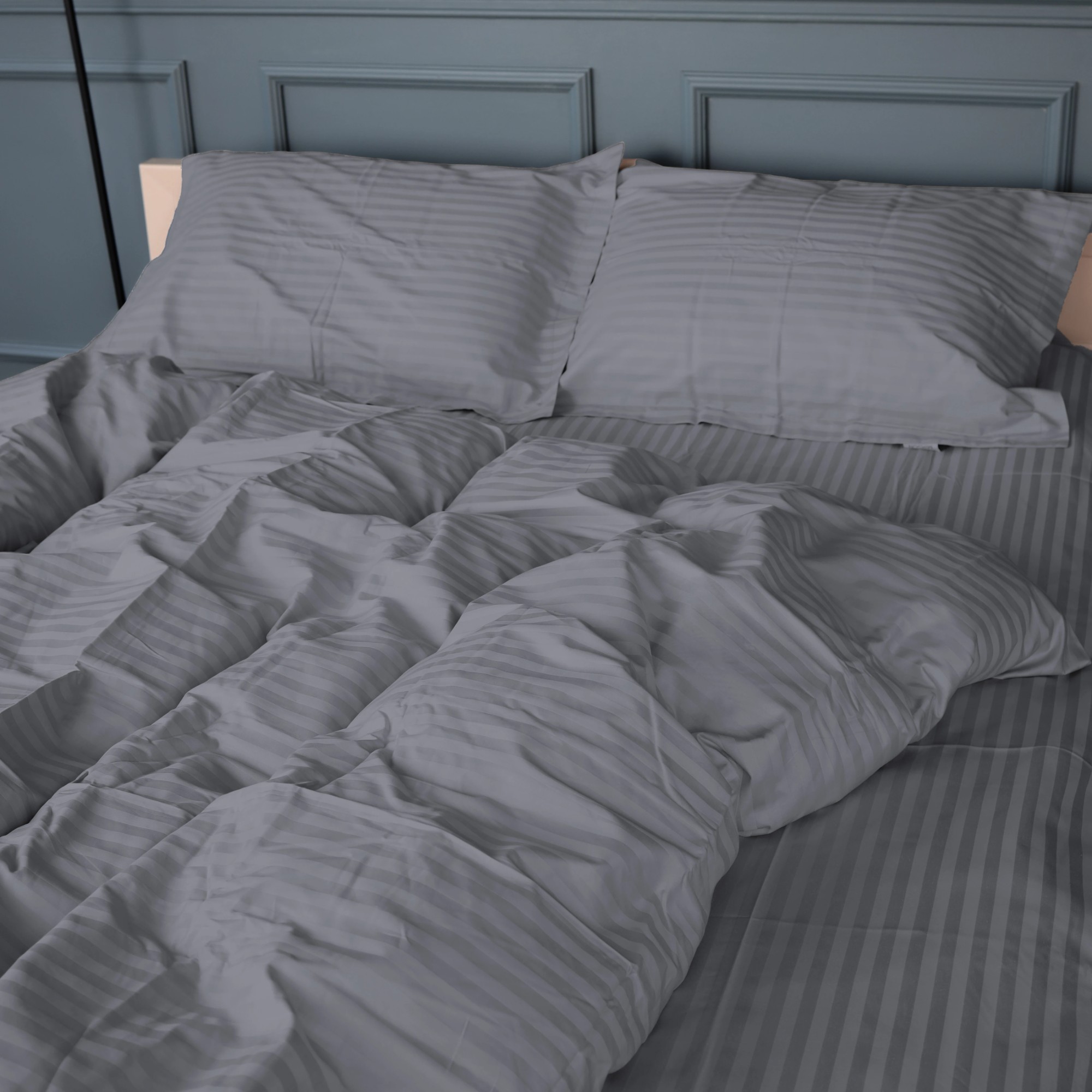 Комплект постільної білизни дитячий MirSon Satin Stripe 30-0012 Dark Gray 110х140 (2200005246214) - Фото 1