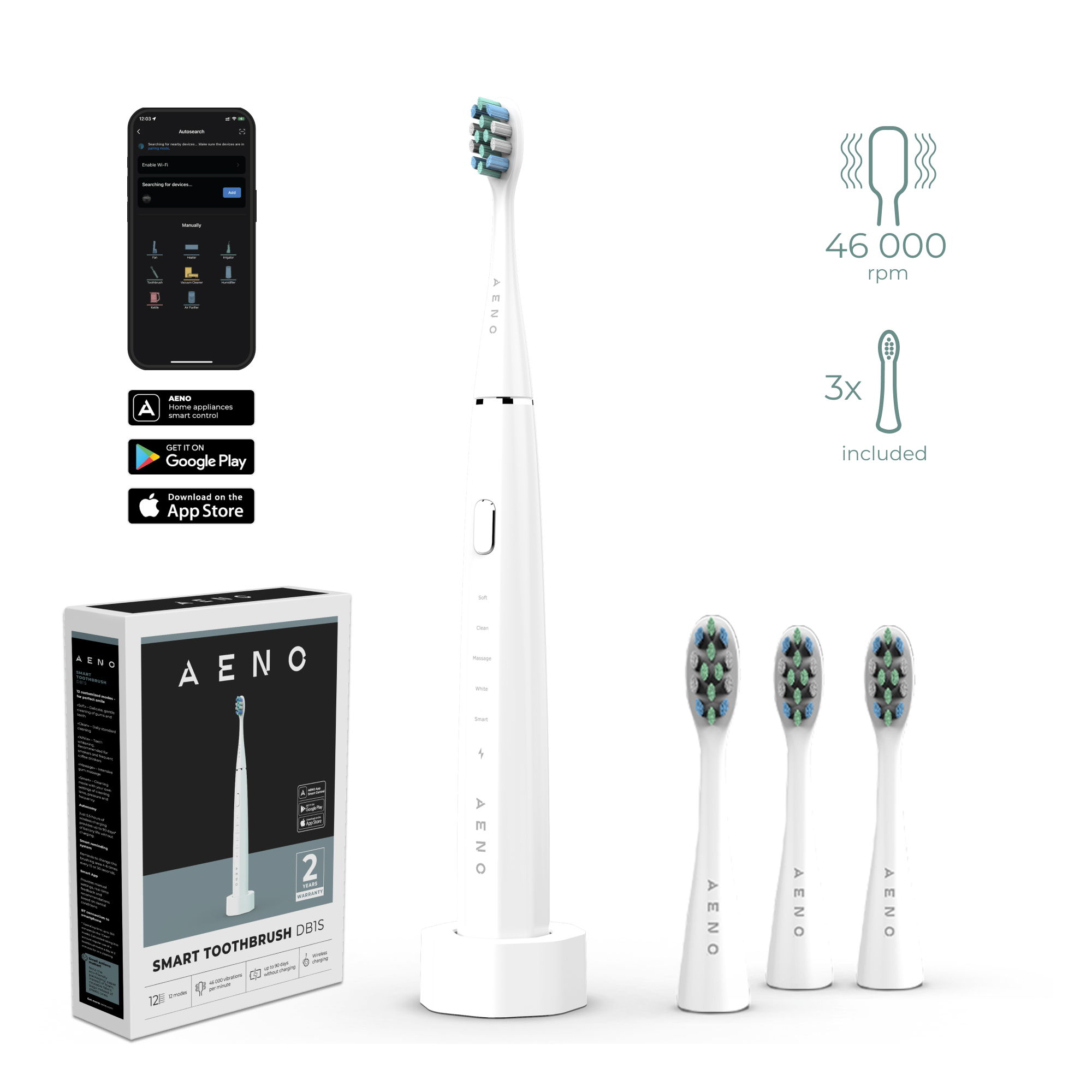 Зубная щетка электрическая AENO DB1S White (ADB0001S) - Фото 1