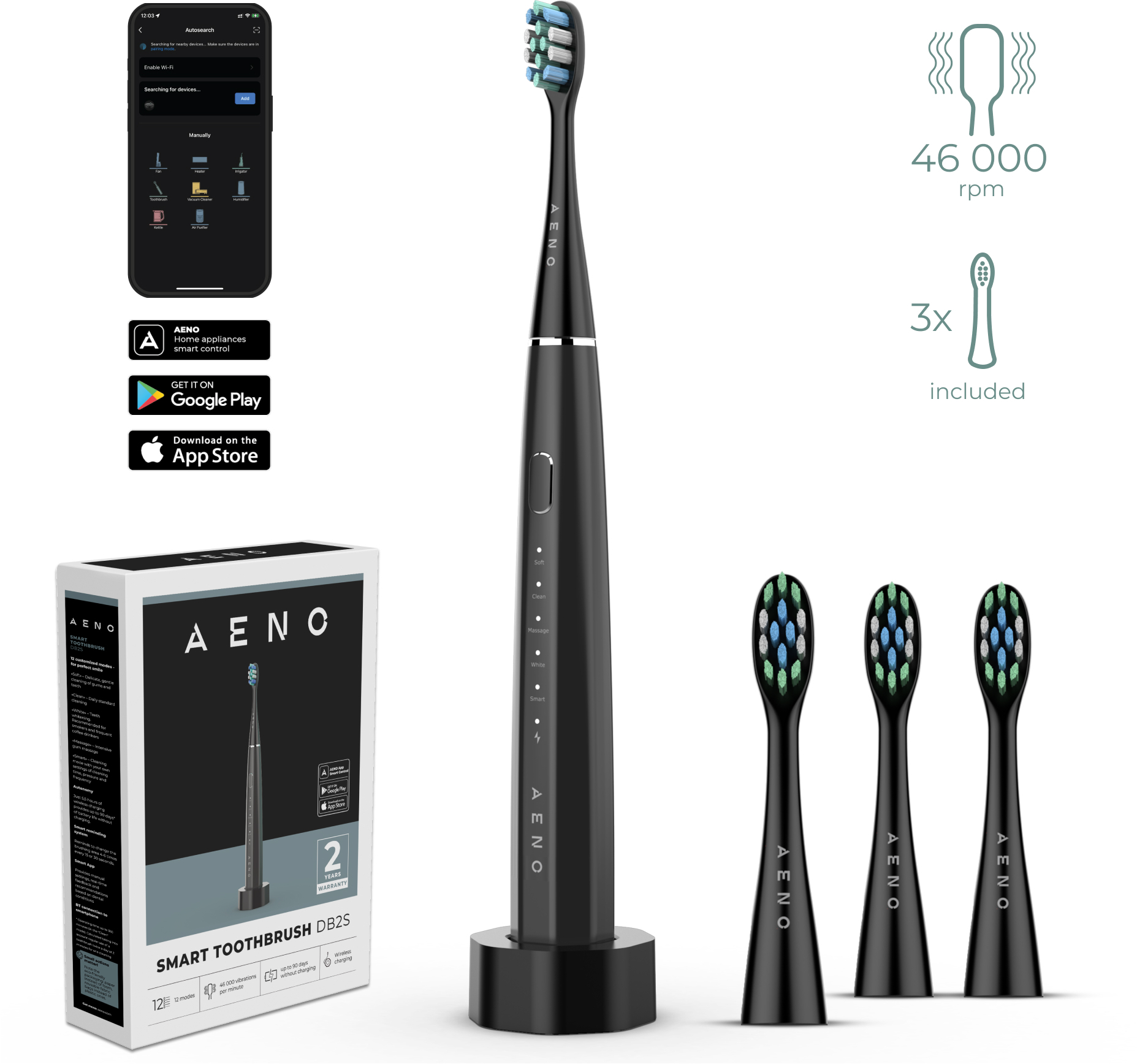 Зубная щетка электрическая AENO DB2S Black (ADB0002S) - Фото 1