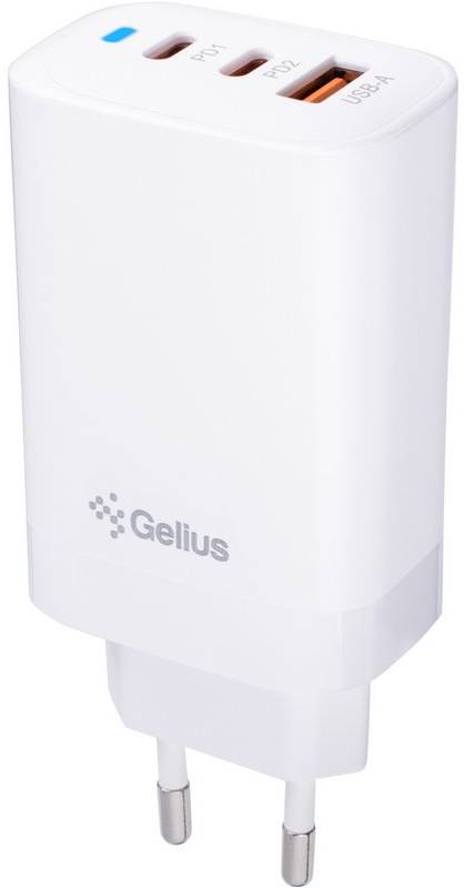 Мережевий зарядний пристрій Gelius Elevaro GP-HC065 65W USB+2Type-C (QC/PD/PPS) +кабель One Type-C to Type-C White (101369) - Фото 1