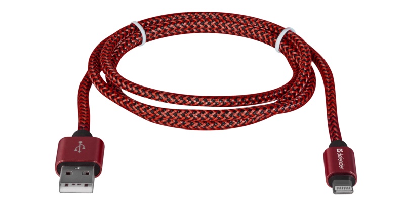 Кабель синхронизации данных Defender ACH01-03T PRO USB2.0, AM-Lightning Red, 1m (87807) - Фото 1