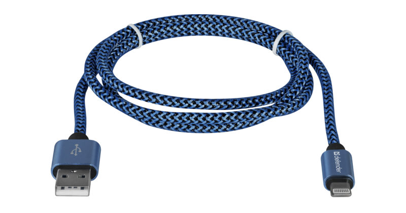 Кабель синхронизации данных Defender ACH01-03T USB(AM)-Lighting 1m 2.1A Blue (87811) - Фото 1
