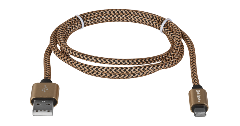Кабель синхронізації даних Defender ACH01-03T USB(AM)-Lighting 1m 2.1A Gold (87806) - Фото 1