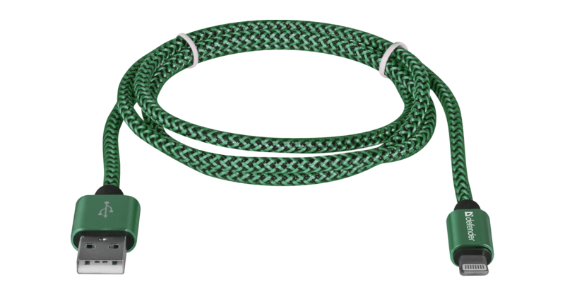 Кабель синхронизации данных Defender ACH01-03T USB(AM)-Lighting 1m 2.1A Green (87810) - Фото 1