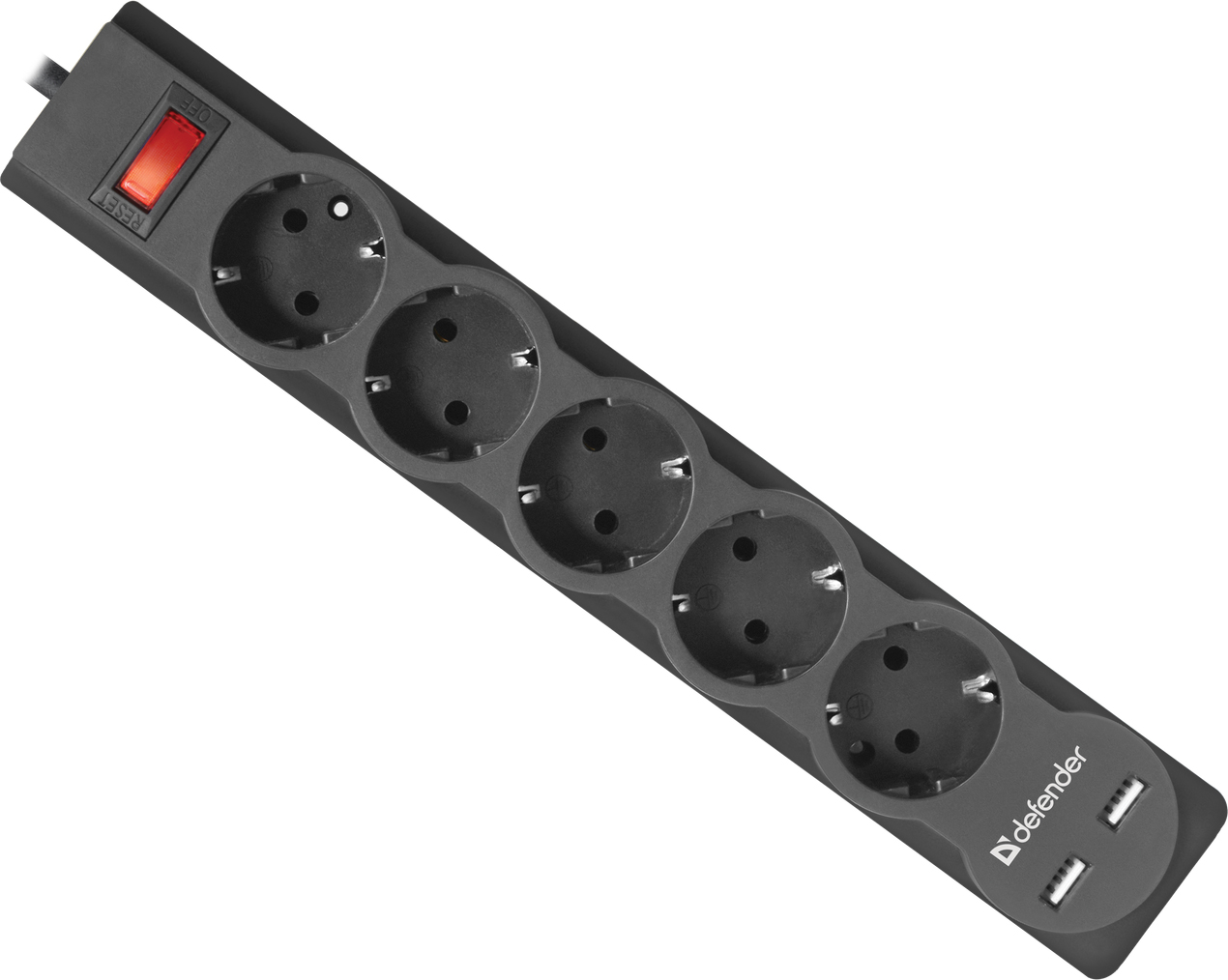 Сетевой фильтр Defender DFS 753 5 розеток 3 м 2xUSB Black (99753) - Фото 1