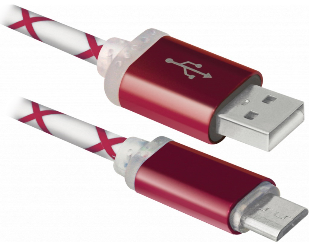 Кабель Defender USB08-03LT USB - Micro USB Red LED Backlight 1m (87556) - Фото 1