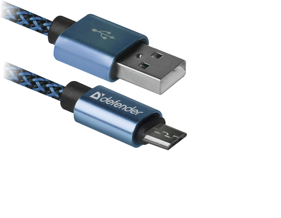 Кабель синхронизации данных Defender USB08-03T USB(AM)-MicroBM 1m Blue (87805) - Фото 1