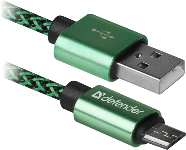 Кабель Defender USB08-03T USB(AM)-MicroBM 1m Green (87804) - Фото 1